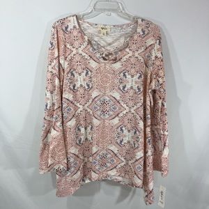 Style & Co Printed Bell Sleeve Top Size Large